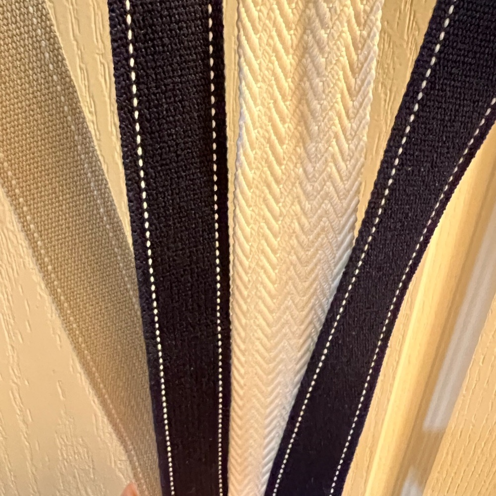 4- 42 inch belts, beige, white and 2 navy